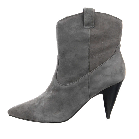 NIB! Sigerson Morrison 9.5 Suede Western Ankle Boots Shearling Cone Heels Gray - Picture 6 of 10